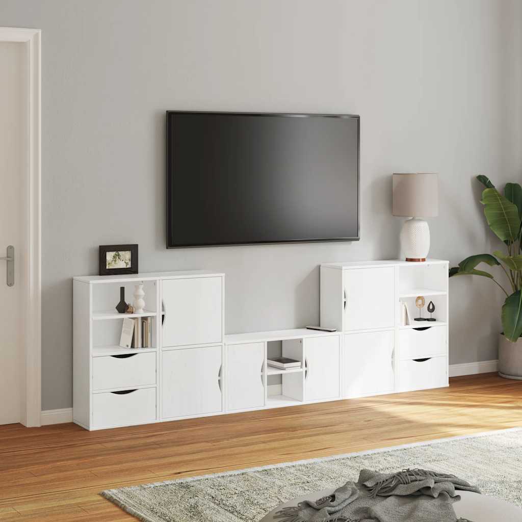 Mobile TV 5 pz con Contenitore ODDA Bianco in Legno di Pino - homemem39