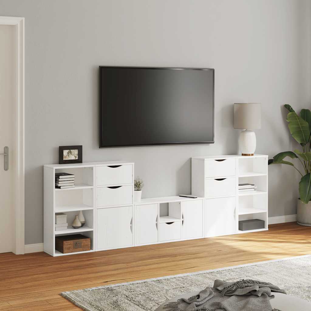 Mobile TV 5 pz con Contenitore ODDA Bianco in Legno di Pino - homemem39