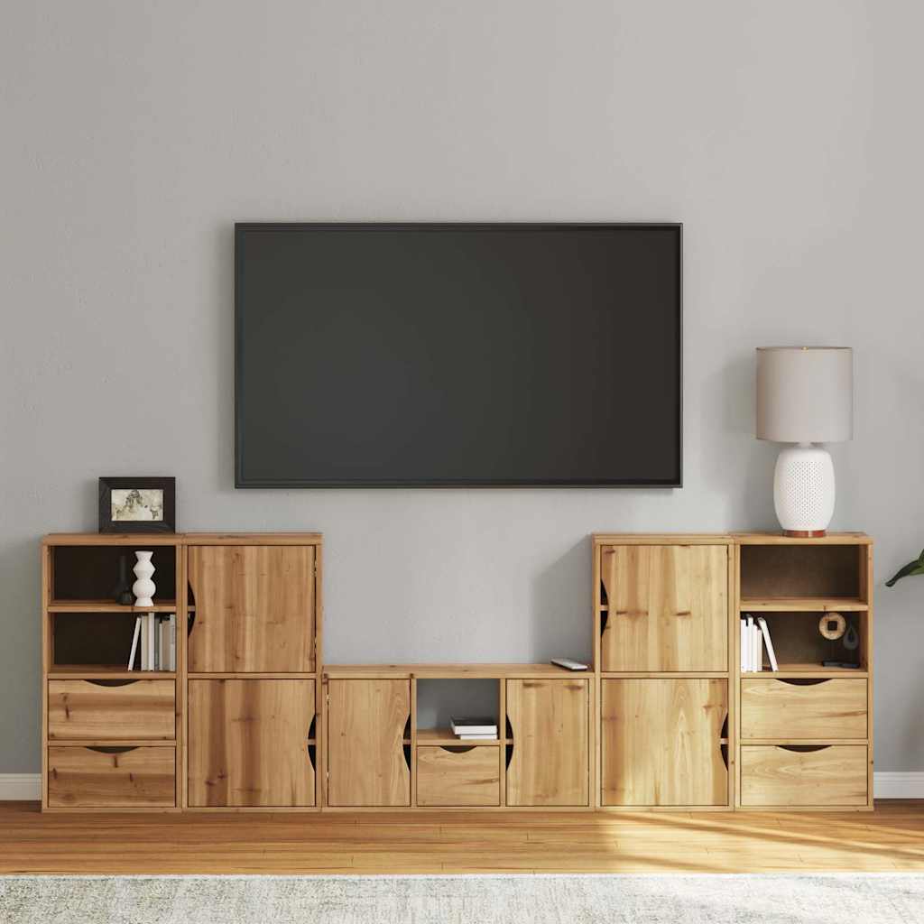 Mobile TV 5 pz con Contenitore ODDA in Legno Massello di Pino
