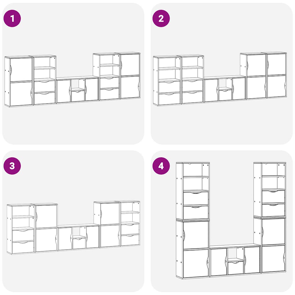 Mobile TV 5 pz con Contenitore ODDA Bianco in Legno di Pino - homemem39