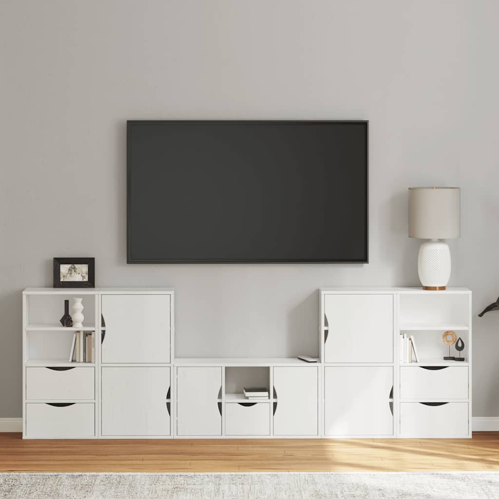 Mobile TV 5 pz con Contenitore ODDA Bianco in Legno di Pino - homemem39