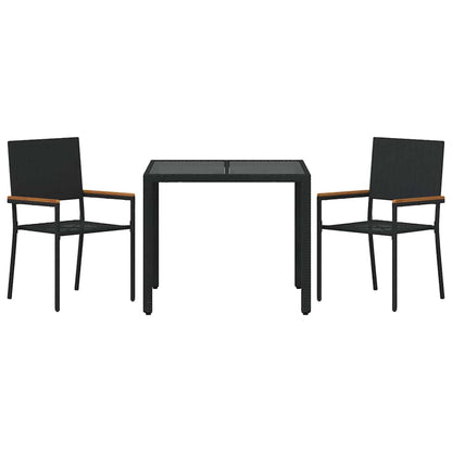 Set da Pranzo per Giardino 3 pcs Nero polyrattan