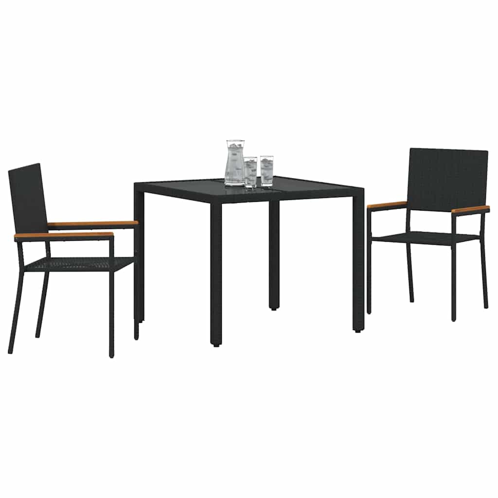 Set da Pranzo per Giardino 3 pcs Nero polyrattan