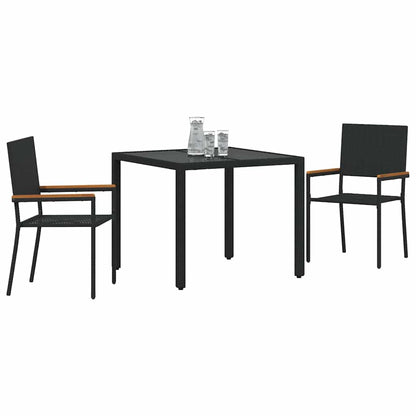 Set da Pranzo per Giardino 3 pcs Nero polyrattan