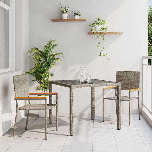 Set da Pranzo per Giardino 3 pcs Grigio polyrattan