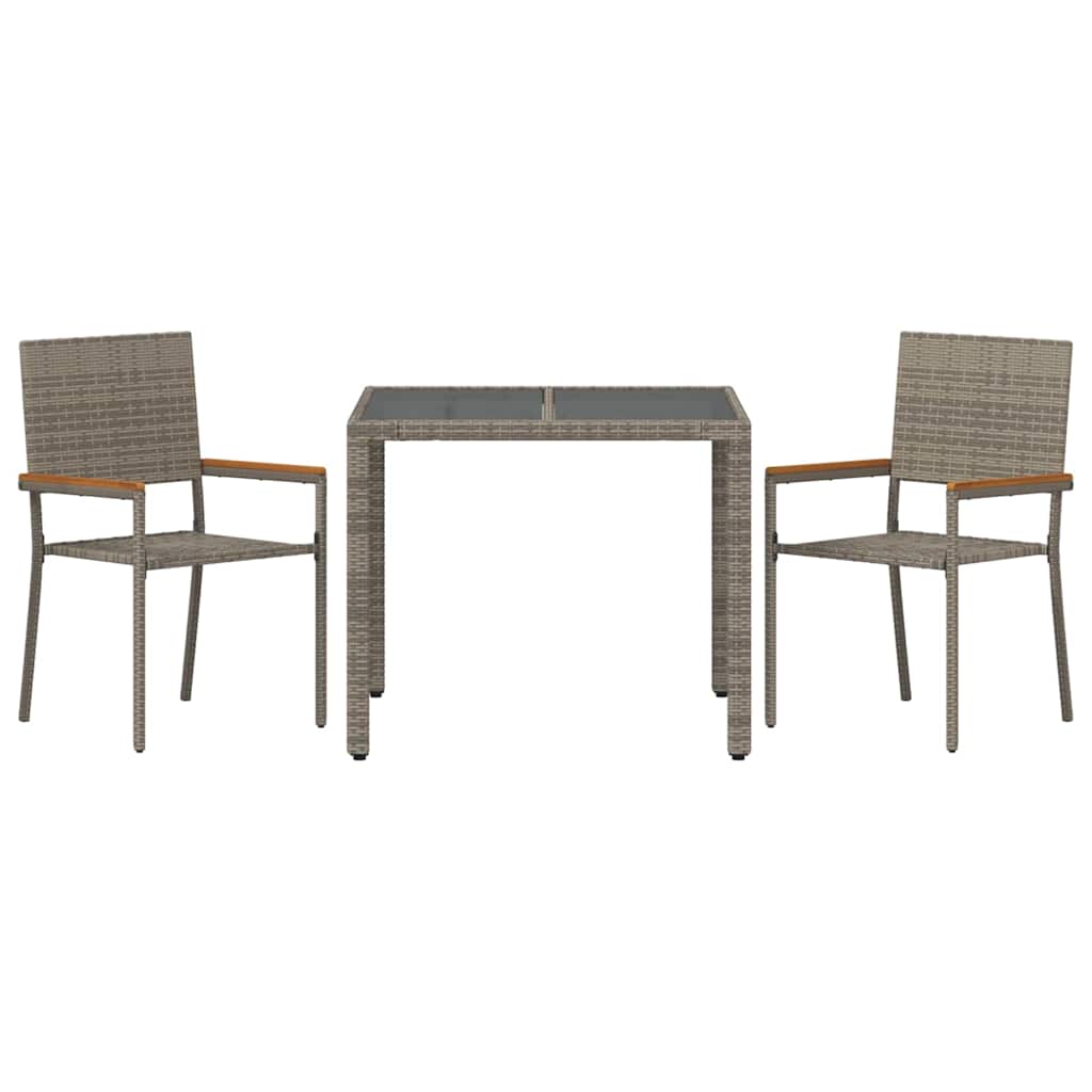 Set da Pranzo per Giardino 3 pcs Grigio polyrattan
