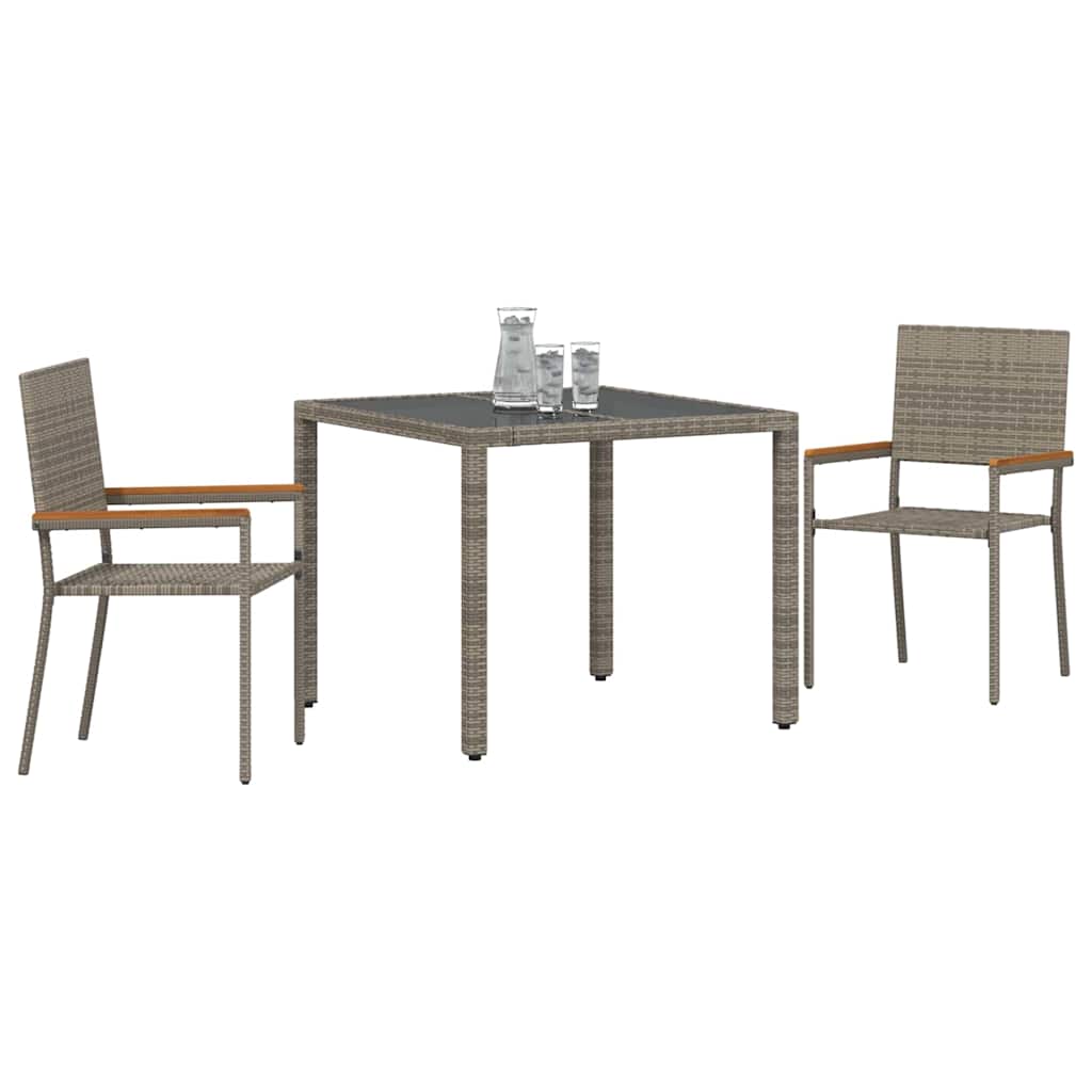 Set da Pranzo per Giardino 3 pcs Grigio polyrattan