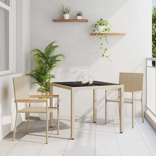 Set da Pranzo per Giardino 3 pcs Beige polyrattan
