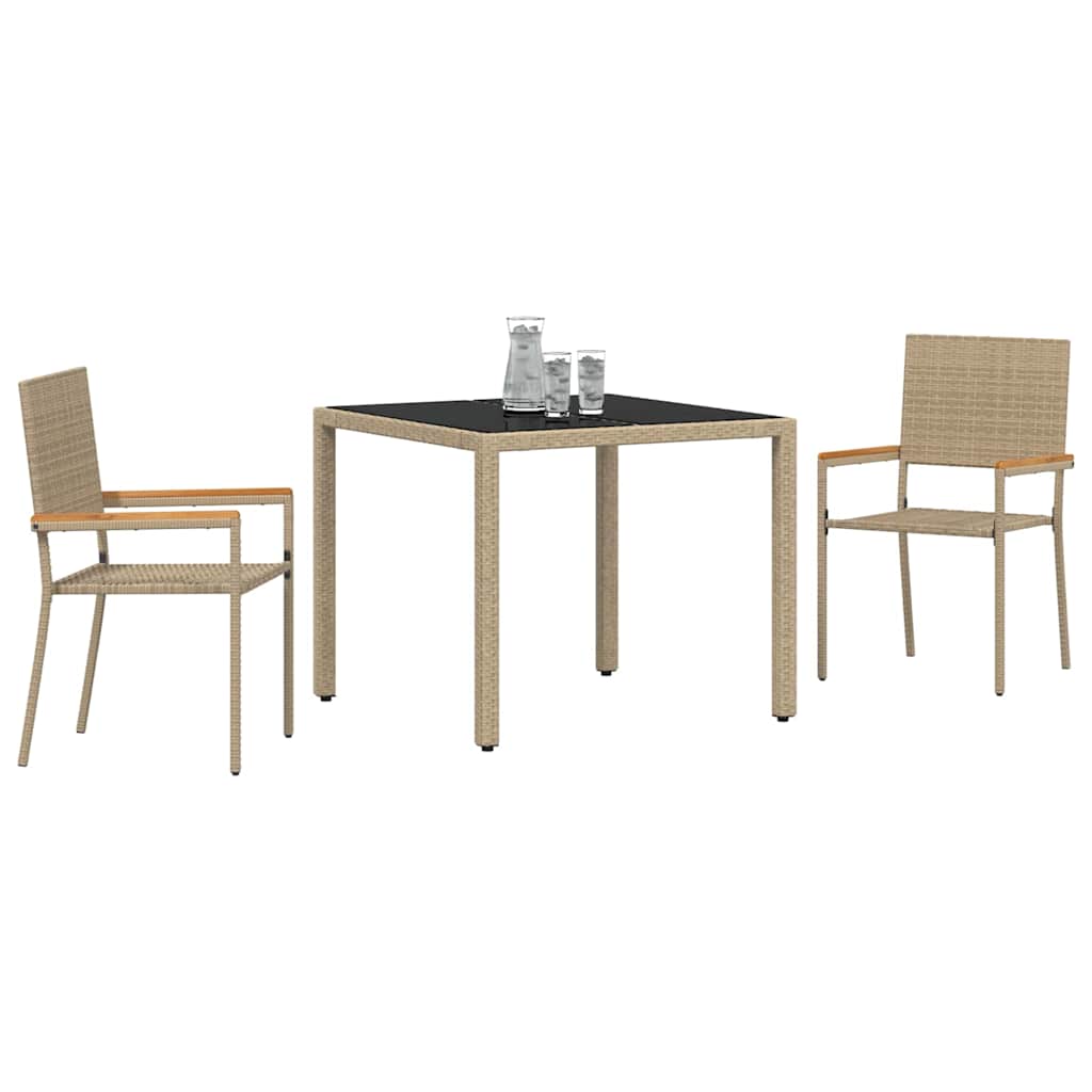 Set da Pranzo per Giardino 3 pcs Beige polyrattan