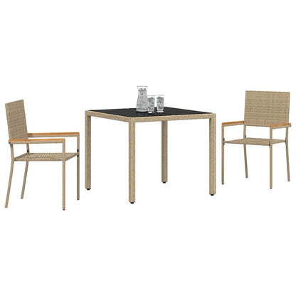 Set da Pranzo per Giardino 3 pcs Beige polyrattan