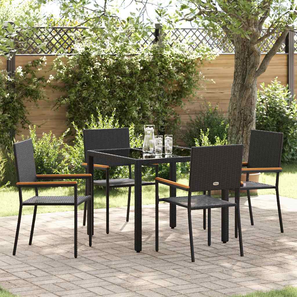 Set da Pranzo per Giardino 5 pcs Nero polyrattan