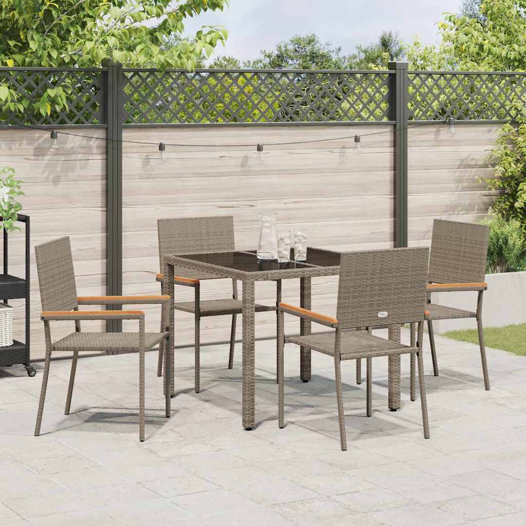 Set da Pranzo per Giardino 5 pcs Grigio polyrattan
