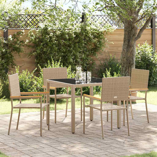 Set da Pranzo per Giardino 5 pcs Beige polyrattan