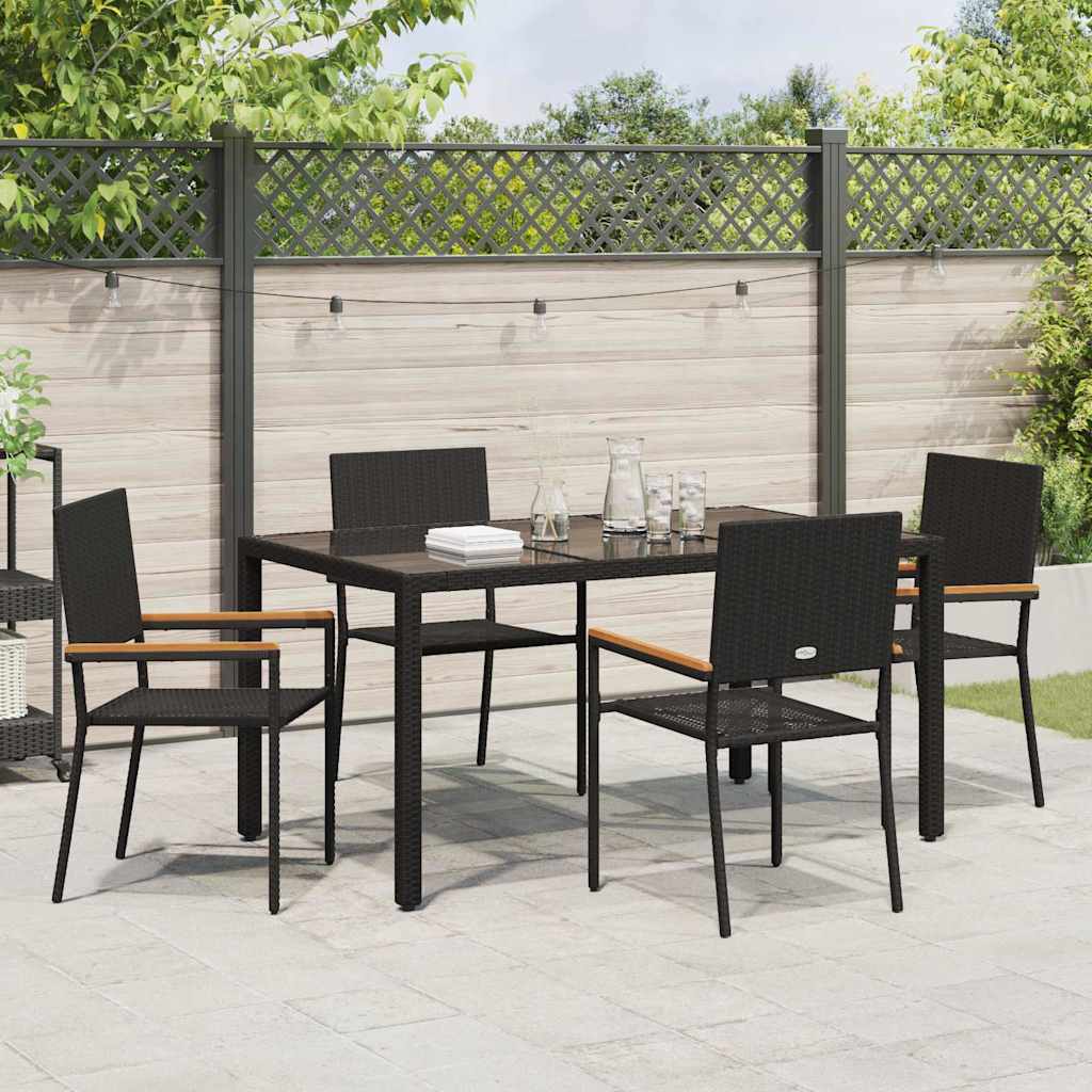 Set da Pranzo per Giardino 5 pcs Nero polyrattan