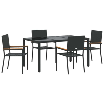 Set da Pranzo per Giardino 5 pcs Nero polyrattan
