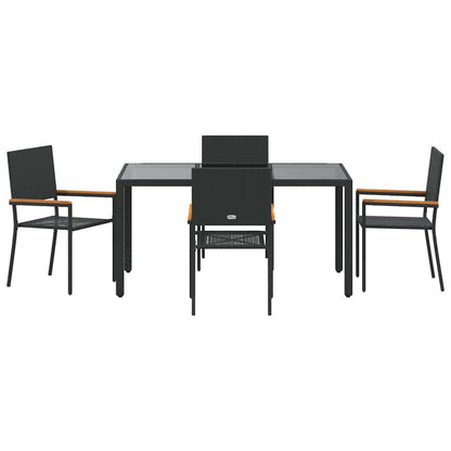 Set da Pranzo per Giardino 5 pcs Nero polyrattan