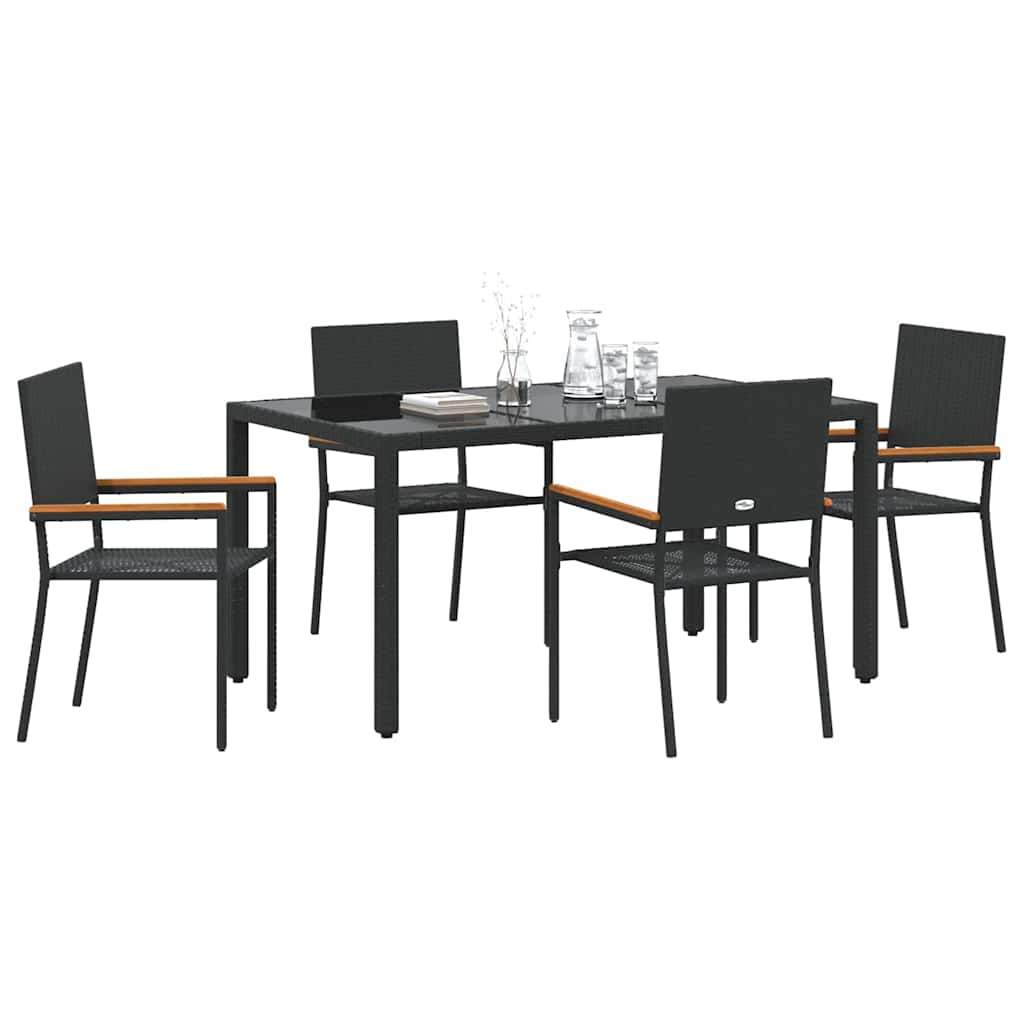 Set da Pranzo per Giardino 5 pcs Nero polyrattan