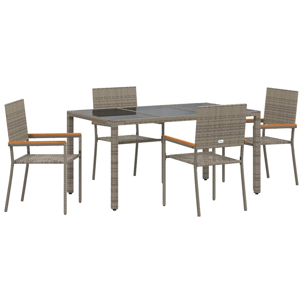 Set da Pranzo per Giardino 5 pcs Grigio polyrattan