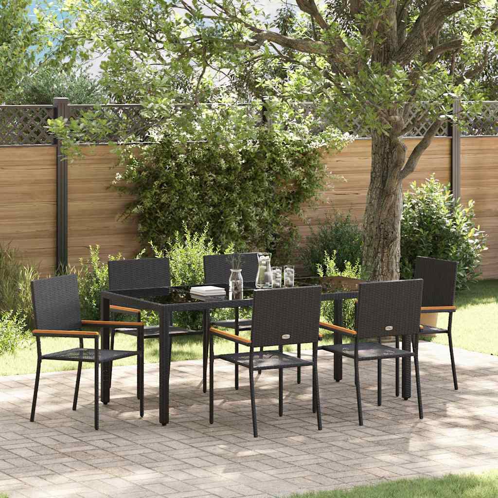 Set da Pranzo per Giardino 7 pcs Nero polyrattan