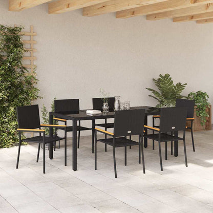 Set da Pranzo per Giardino 7 pcs Nero polyrattan