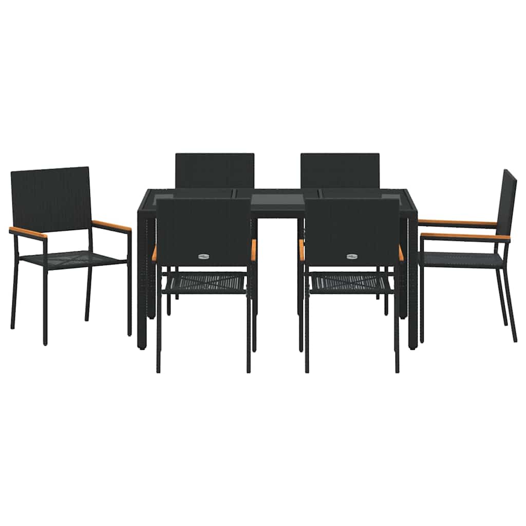 Set da Pranzo per Giardino 7 pcs Nero polyrattan