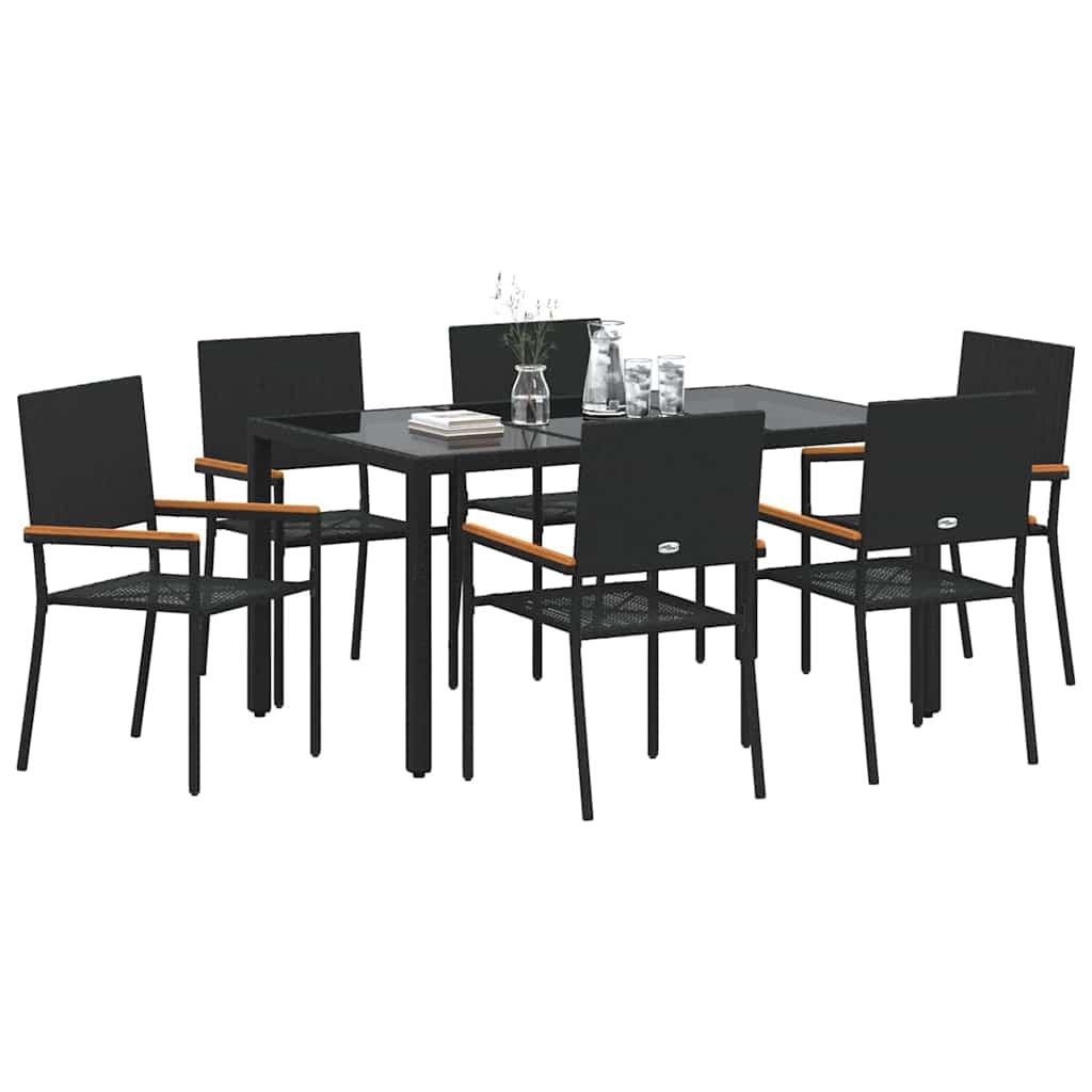 Set da Pranzo per Giardino 7 pcs Nero polyrattan
