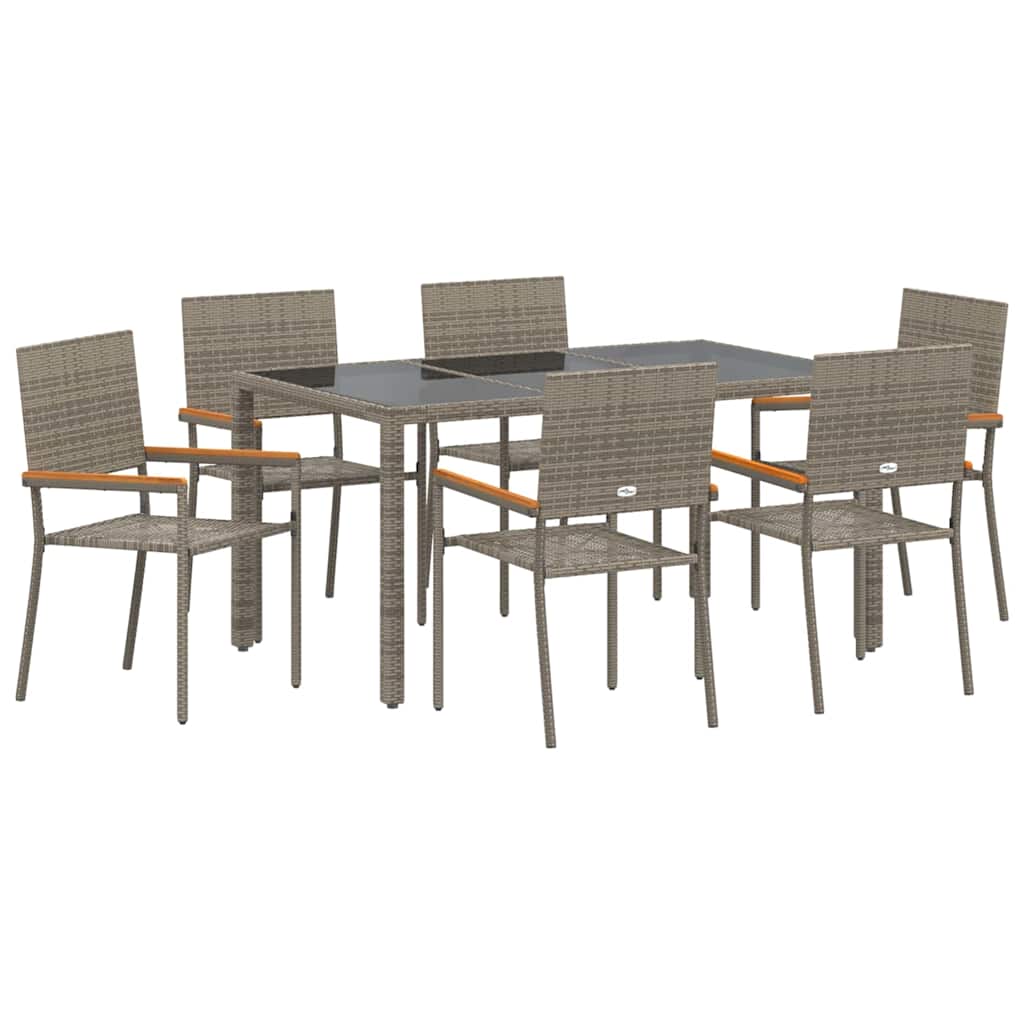 Set da Pranzo per Giardino 7 pcs Grigio polyrattan