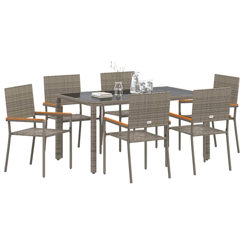 Set da Pranzo per Giardino 7 pcs Grigio polyrattan