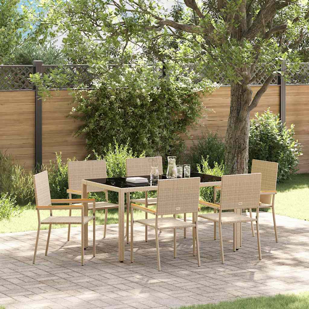Set da Pranzo per Giardino 7 pcs Beige polyrattan