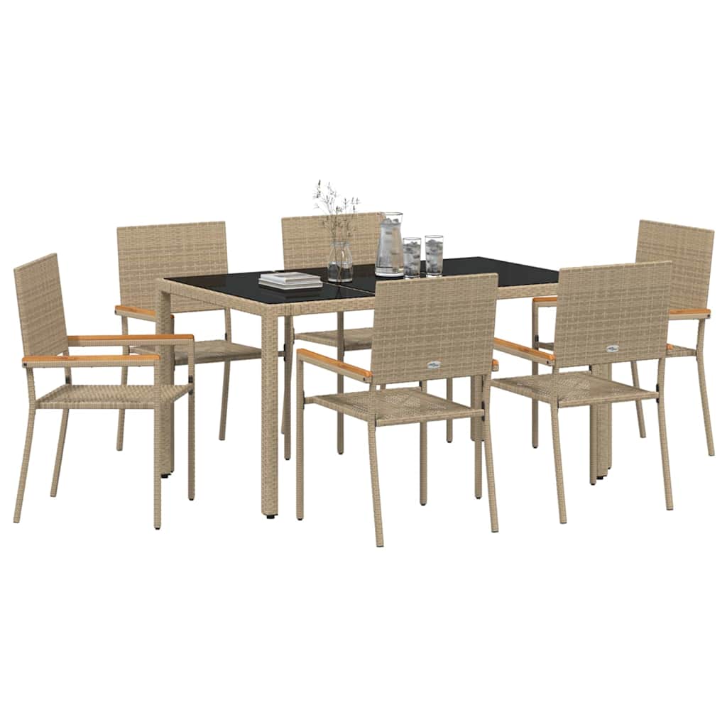 Set da Pranzo per Giardino 7 pcs Beige polyrattan