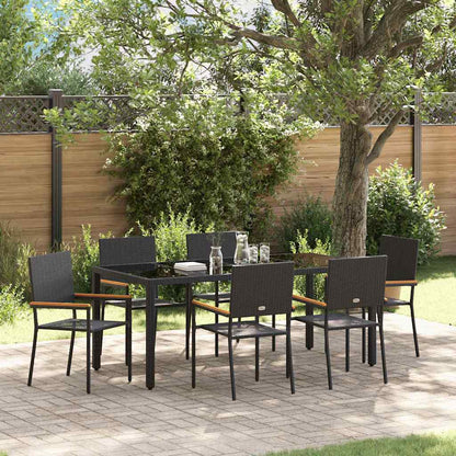 Set da Pranzo per Giardino 7 pcs Nero polyrattan