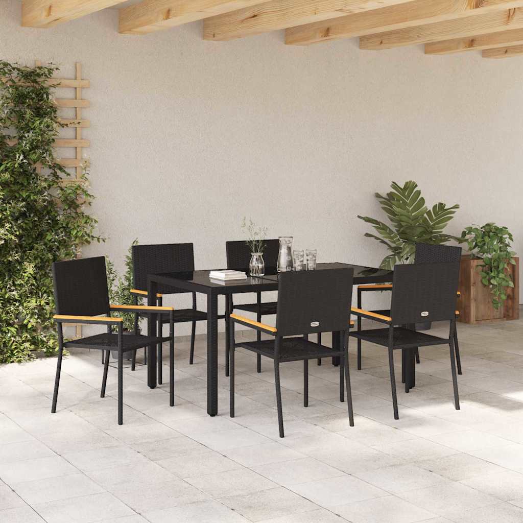 Set da Pranzo per Giardino 7 pcs Nero polyrattan