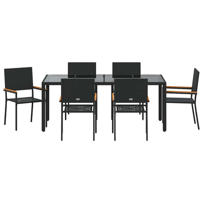 Set da Pranzo per Giardino 7 pcs Nero polyrattan