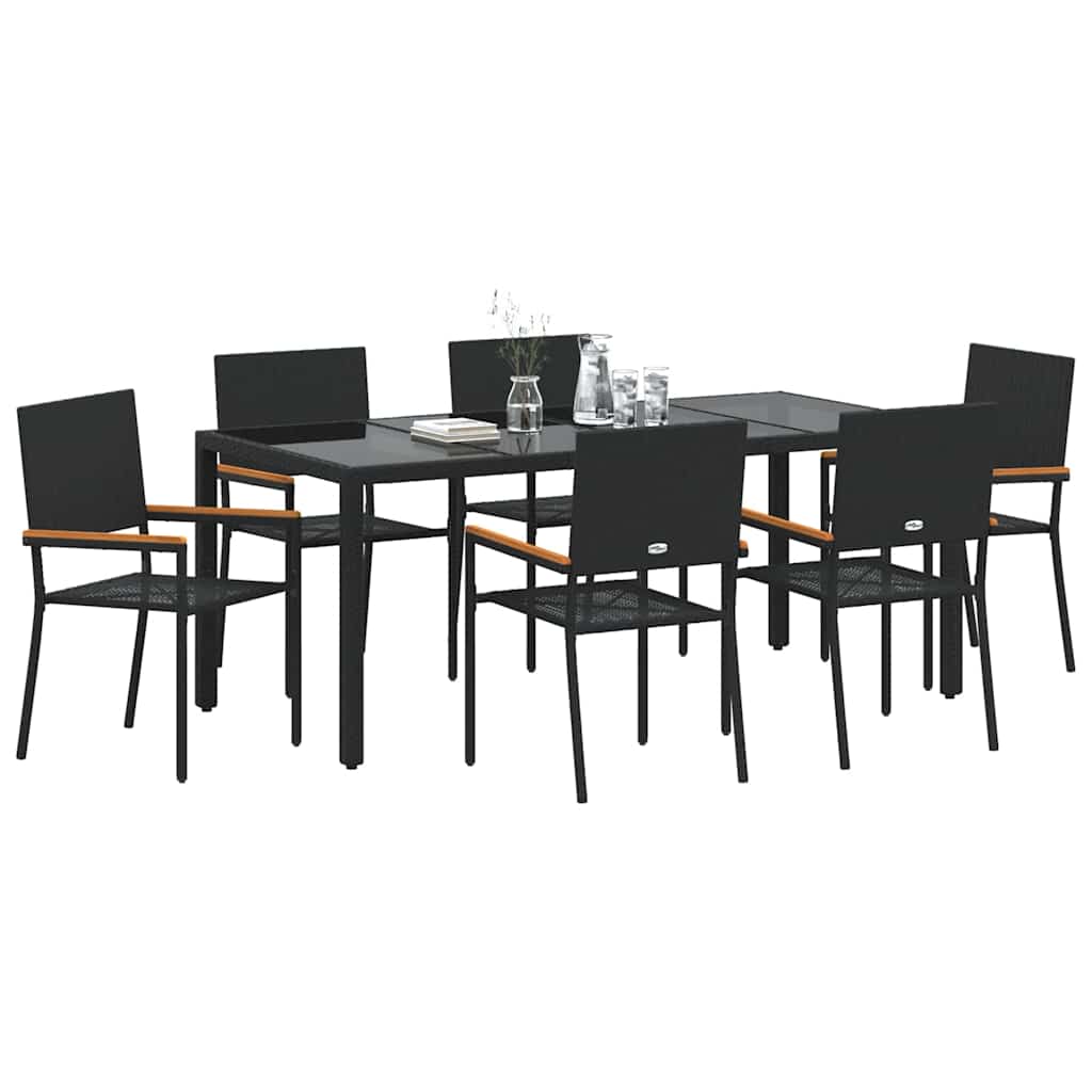 Set da Pranzo per Giardino 7 pcs Nero polyrattan