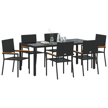 Set da Pranzo per Giardino 7 pcs Nero polyrattan