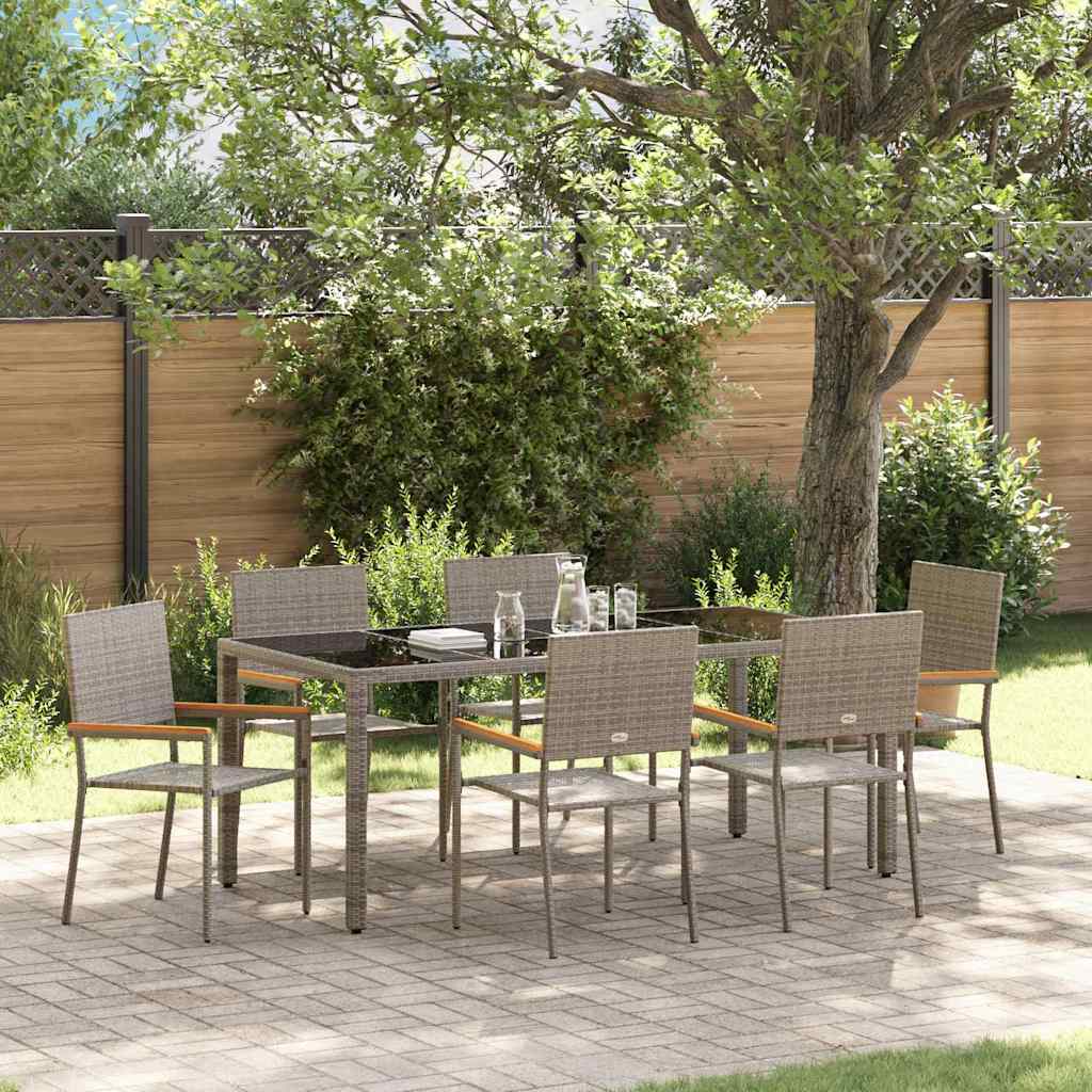 Set da Pranzo per Giardino 7 pcs Grigio polyrattan