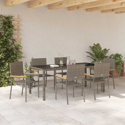Set da Pranzo per Giardino 7 pcs Grigio polyrattan