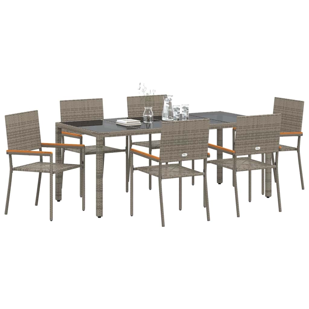 Set da Pranzo per Giardino 7 pcs Grigio polyrattan