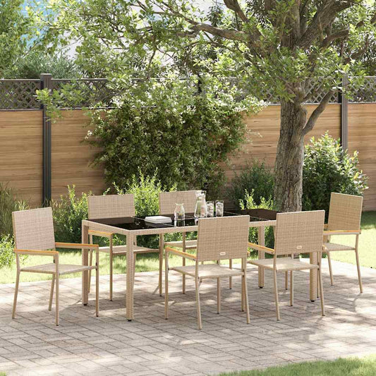 Set da Pranzo per Giardino 7 pcs Beige polyrattan
