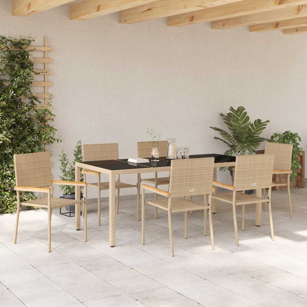 Set da Pranzo per Giardino 7 pcs Beige polyrattan