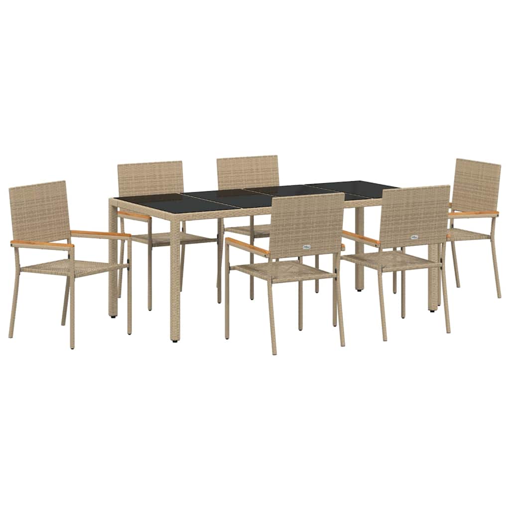 Set da Pranzo per Giardino 7 pcs Beige polyrattan