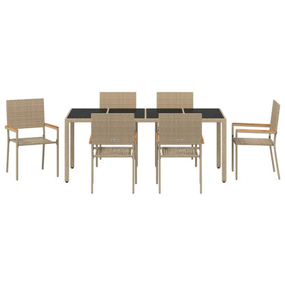 Set da Pranzo per Giardino 7 pcs Beige polyrattan