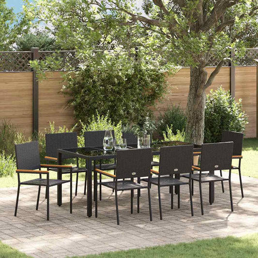 Set da Pranzo per Giardino 9 pcs Nero polyrattan