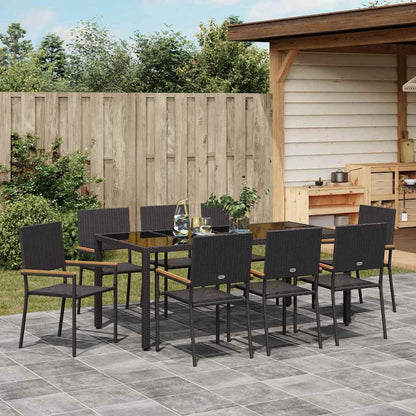 Set da Pranzo per Giardino 9 pcs Nero polyrattan