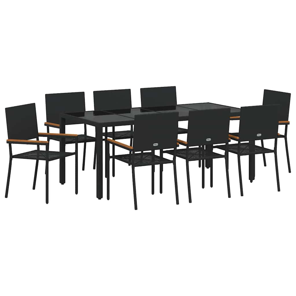 Set da Pranzo per Giardino 9 pcs Nero polyrattan
