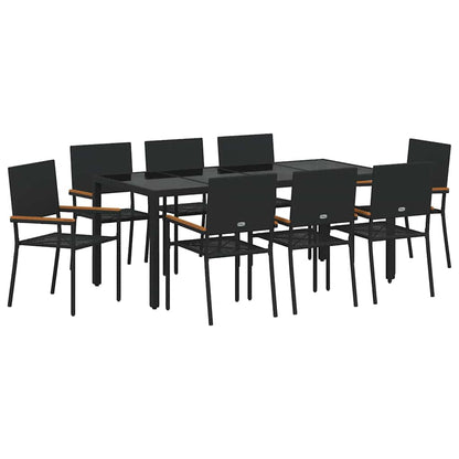 Set da Pranzo per Giardino 9 pcs Nero polyrattan
