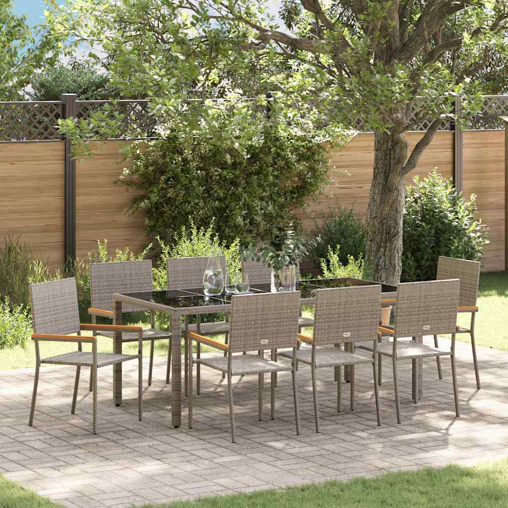 Set da Pranzo per Giardino 9 pcs Grigio polyrattan