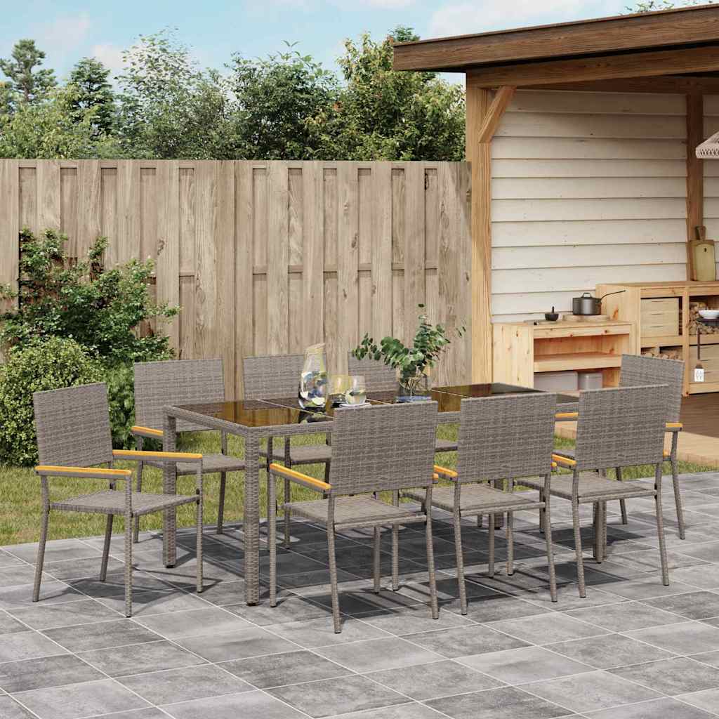Set da Pranzo per Giardino 9 pcs Grigio polyrattan
