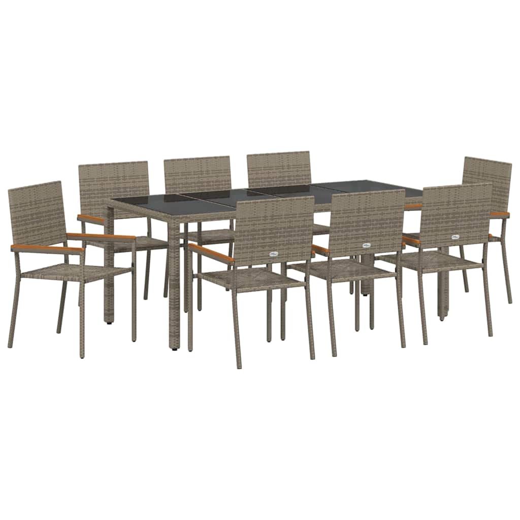 Set da Pranzo per Giardino 9 pcs Grigio polyrattan