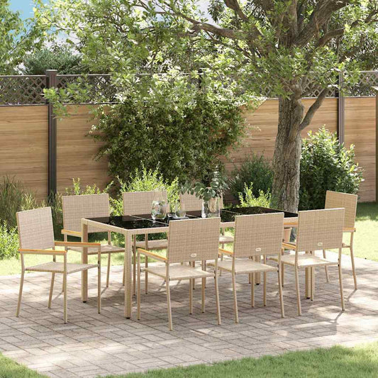 Set da Pranzo per Giardino 9 pcs Beige polyrattan